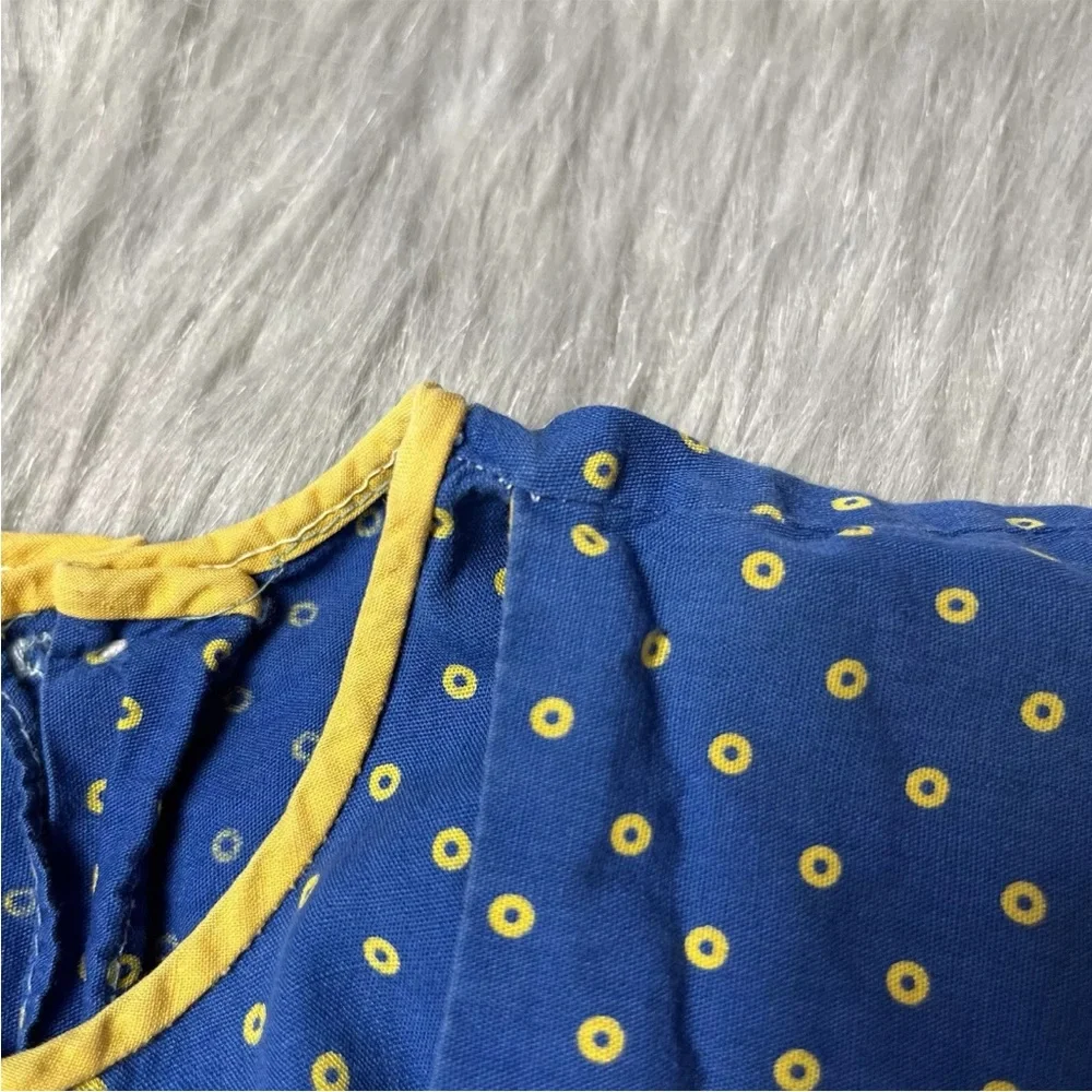 Vintage 1950s Toddler Girls Blue Yellow Tie Back Dot Dress